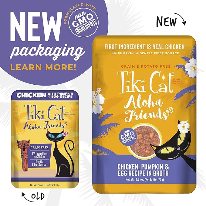 Tiki Cat Aloha Friends, Chicken, Pumpkin & Egg, Grain-Free & High Moisture, Wet Cat Food for All Life Stages 2.5 oz. Pouch (Pack of 12)