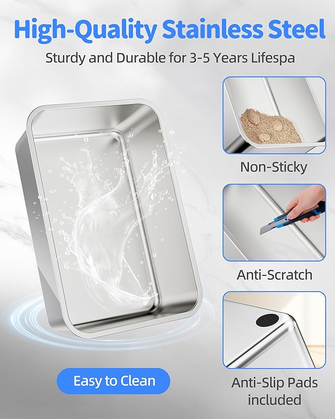 1 PCS Stainless Steel Cat Litter Box - [All-in-1 Starter Set] [Odorless] Large Metal Cat Litter Box, High Sided Litter Pan Tray for Cat&Rabbit Non-Sticky Anti-Leakage Easy Clean Rust Proof