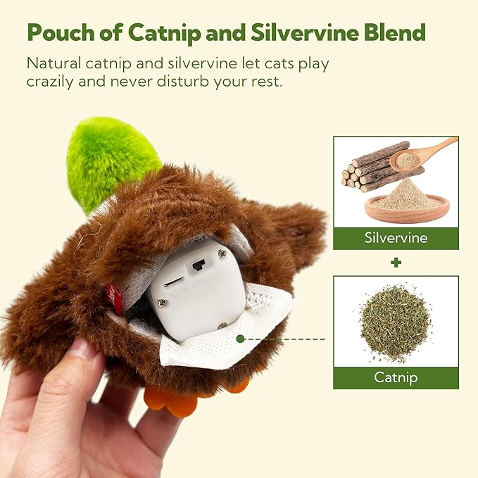 Cat Toys for Bored Indoor Cats, Cat Bat Wings with Catnip for Cats, USB Rechargeable Motion Activated Kitten Toys, Interactive Flapping and Chirping Duck Cat Toy