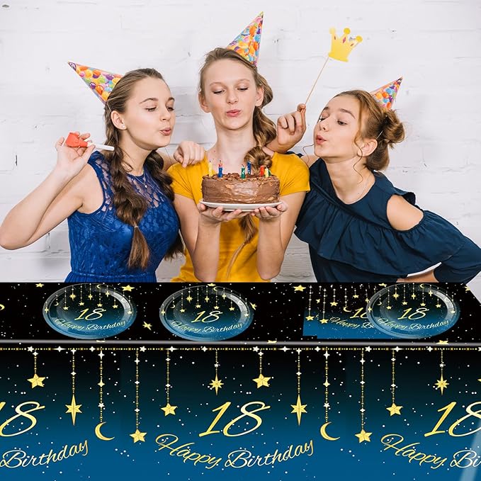 18th Birthday Party Decorations, 41Pcs Starry Sky Party Tableware Set Includes 20 Plate 20 Napkins and 1 Tablecloth, 18 Years Old Birthday Theme Party Supplies for Boys Girls Birthday Party Favors