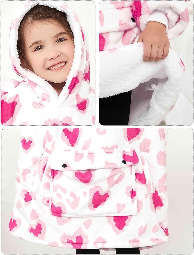KFUBUO Wearable Blanket Hoodie for Kids Toddlers Sherpa Blanket Sweatshirt With Pocket Cute Hoodies 2-6 Year Old Girl Boy Gifts for Kids