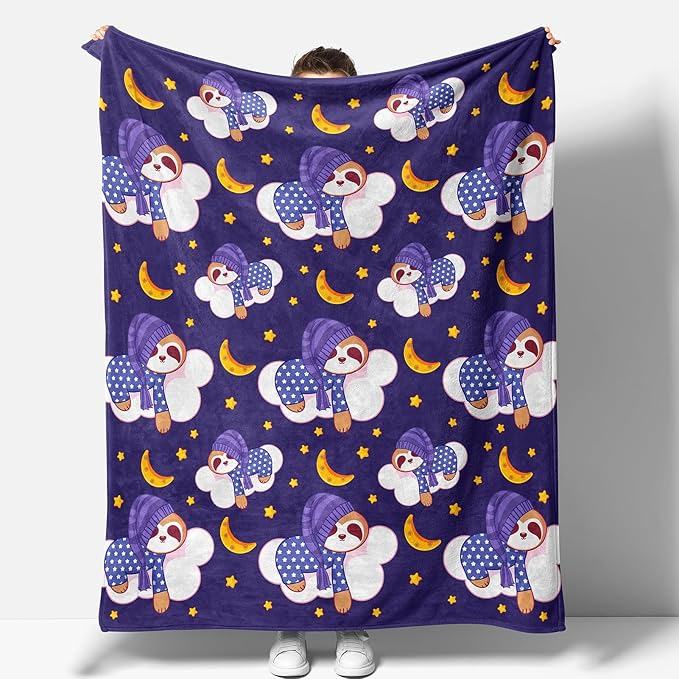Sloth Blanket Gifts for Women Girls Mom Birthday Christmas Valentine Present Cute Pattern Theme Decor Home Bedroom Living Room Couch Bed Sofa Soft Cozy Lightweight Kids Adult Teen Fleece Throw 60"x50"