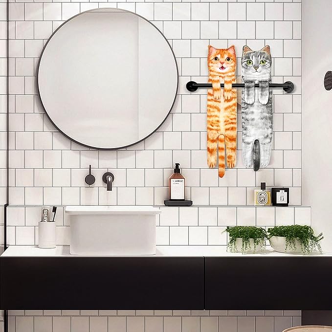 Cat Funny Hand Towels for Bathroom Kitchen- Cute Decorative Kitten Decor Hanging Face Towels- Unique Housewarming Valentines Mothers Birthday Gifts for Women Mom Cat Lovers