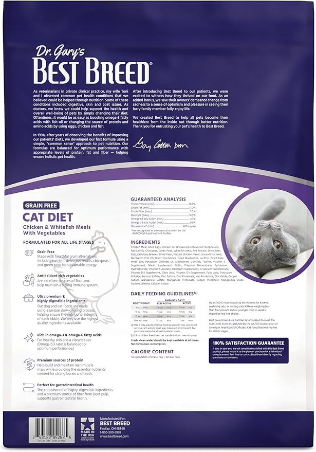 Best Breed Dr. Gary's Grain Free Cat Diet Slow-Cooked in USA [Natural Dry Dog Food for All Ages] - 12lbs.