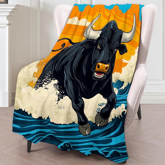 Majestic Bull Theme Blanket - Super Soft, Cozy, Lightweight Flannel Throw - Warm, Plush Blanket for Couch, Bed, Office, Travel, Outdoor Ideal Gift for Adult - 50×40in