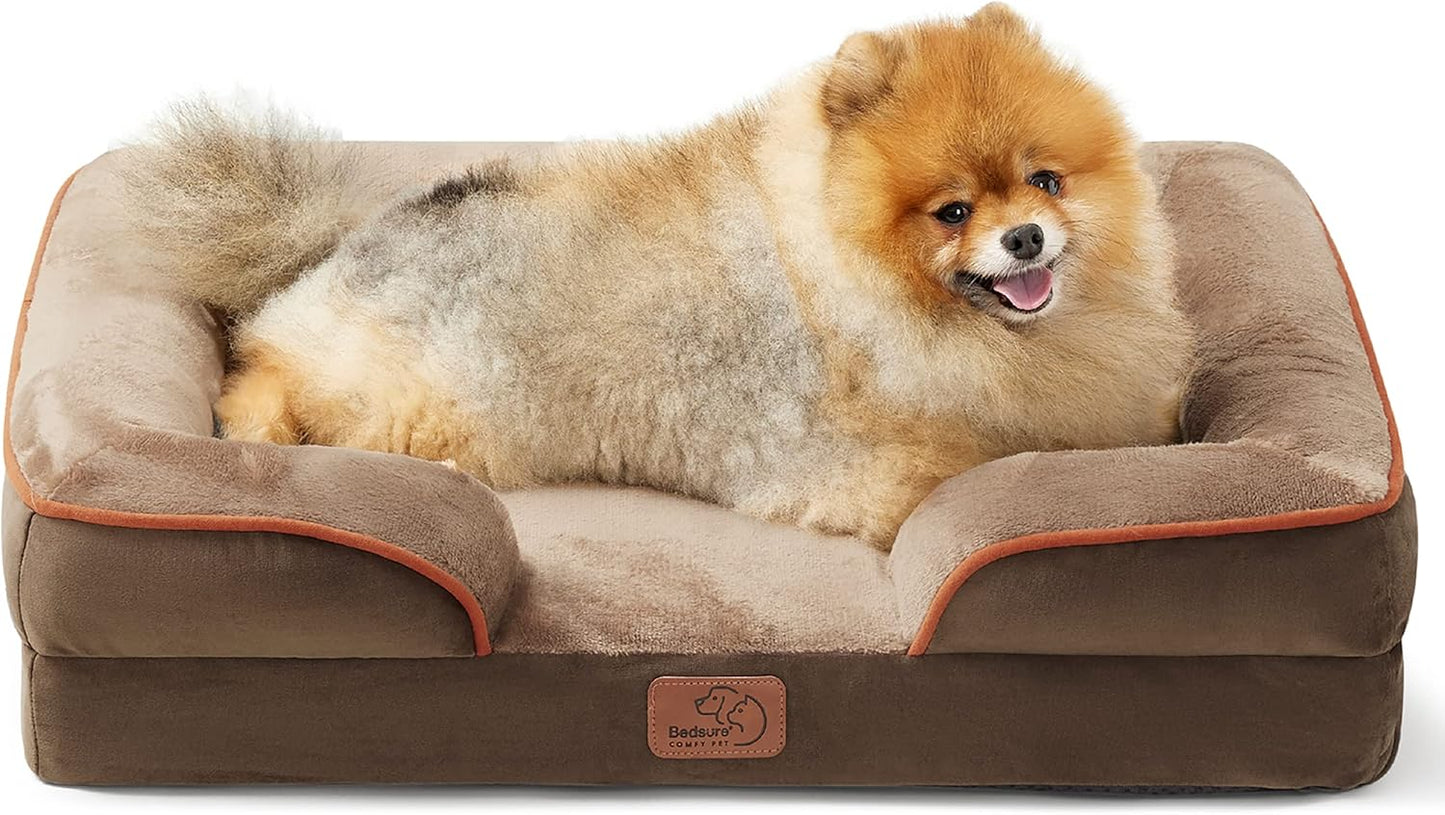 Bedsure Orthopedic Dog Beds for Small Dogs - Washable Small Dog Cat Bed Waterproof, Comfort Pet Couch Sofa with Washable Removable Cover, Pets Bed with Nonskid Bottom, Brown, 24"