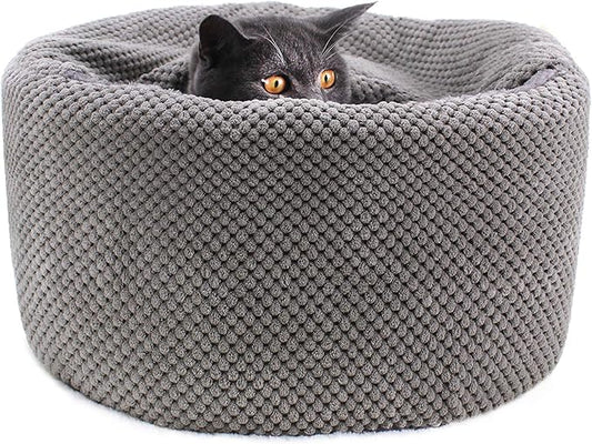 Winsterch Large Cat Bed - Soft, Enclosed & Washable cat Cave Bed for Indoor/Outdoor Cats & Kittens with Anti-Slip Bottom,Calming, Covered Cave Bed (Gray,16.5 x 16.5 x 7.48 in)