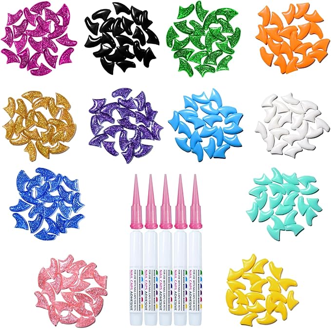 10x Colors / 100 pcs Cat Nail Caps | Cat Claw Covers with Adhesives and Applicators | Alpha (L)