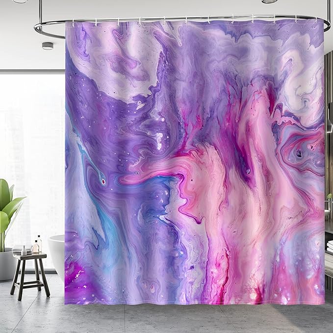 Aimego Purple Shower Curtain Pink and Purple Tie Dye Marble Shower Curtains Set with 12 Hooks for Bathroom Decor Accessories Bathtub Curtain, 72"x72"