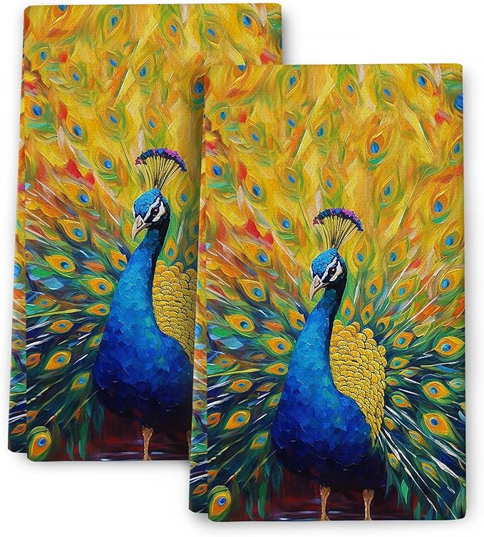 Beautiful Peacock Kitchen Towels Decorative Set of 2 Tea Towels Hand Towels Absorbent Dish Towels for Kitchen Drying Bathroom Farmhouse Home Decor Housewarming Gifts