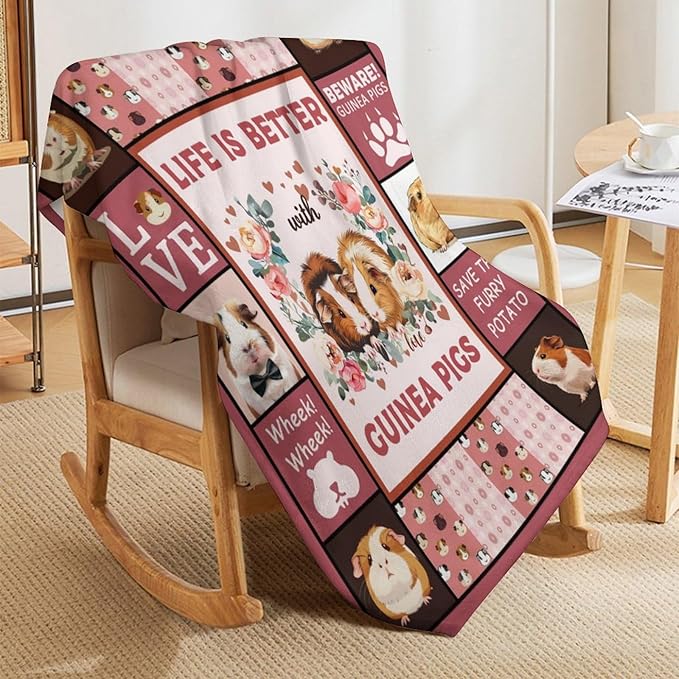 Guinea Pig Blanket Cute Pink Guinea Pigs Print Throw Blankets for Couch Sofa Bed Stuff Decor Lightweight Soft Cozy Fleece Plush Warm Flannel Bedding Gifts for Baby Girls Boys Kids Women Adults 50"x60"