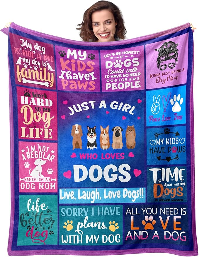Dog Themed Blanket Gifts for Dog Girls Just a Girl Who Loves Dogs 40" X 50" Soft Throw Blanket Christmas Birthday Present for Dogs Lovers