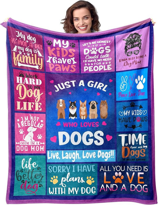 Dog Themed Blanket Gifts for Dog Girls Just a Girl Who Loves Dogs 40" X 50" Soft Throw Blanket Christmas Birthday Present for Dogs Lovers