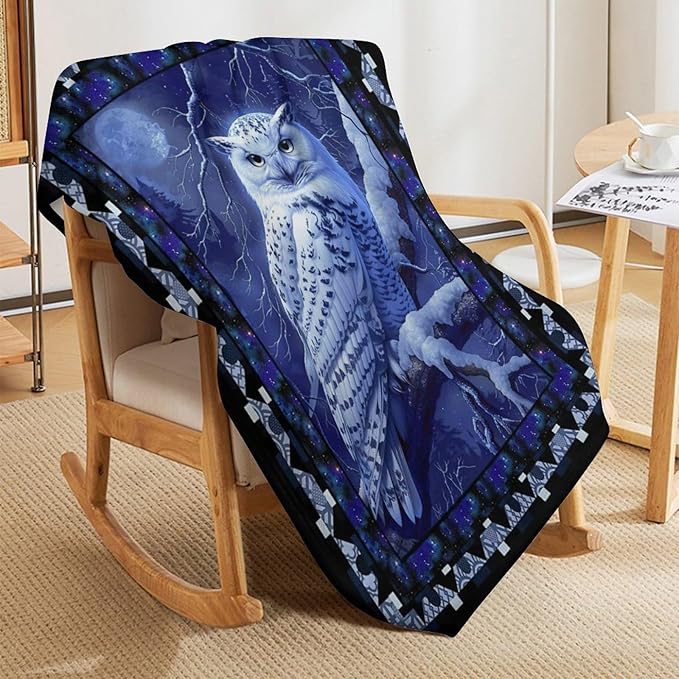 Owl Night Throw Blanket Owls Moon Print Blankets Gifts for Couch Sofa Bed Stuff Decor Soft Cozy Fleece Plush Flannel Bedding for Lover Men Women Adults 50"x60"