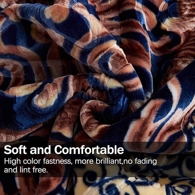 JML Fleece Blanket King Size, Heavy Korean Mink, 85 X 95 Inches, 9 Lbs, Soft and Warm, Thick Raschel Printed Mink Blanket for Autumn, Winter, Bed, Home, Gifts, Royal Blue Flower