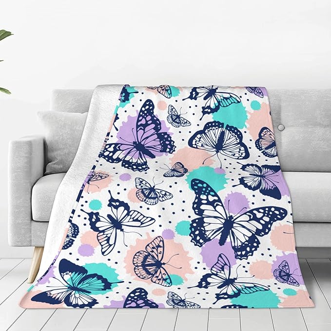 Butterfly Blanket Throw 50"x40", Cozy Lightweight Plush Butterfly Print Blanket, Gifts for Kids Women