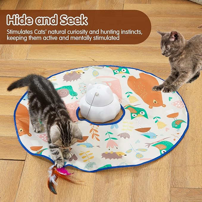 VIWIK 4 in 1 Cat Laser Toy Automatic, Interactive Cat Toys for Indoor Cats, Hide and Seek Kitten Wand Toy,Electronic Toys with Moving Feather, Stocking Stuffers, for Cat Lovers