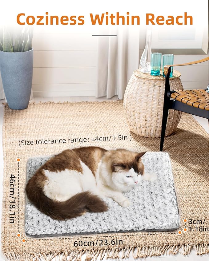 Self Warming Cat Bed 24 x 18 in - Cat Beds for Indoor Outdoor Cats and Dogs, Machine Washable Cat Heating Pad, 3cm/1.18in Thickened Pet Heating Pad for Cats & Dogs, Double Side Premium Soft