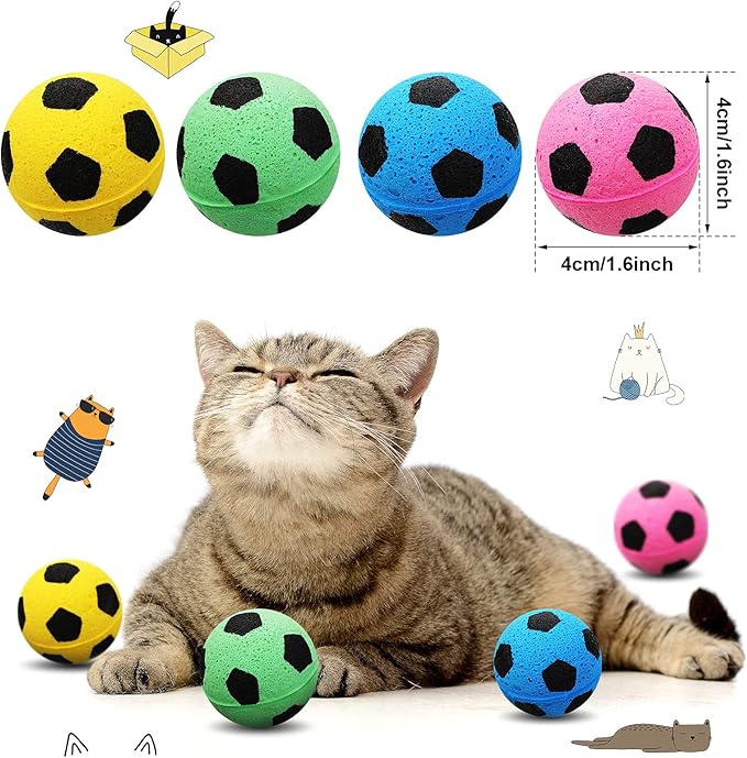 Skylety 32 Pieces Foam Sponge Football Cat Interactive Cat Soccer Toy Sports Ball for Cat Kitten Pet