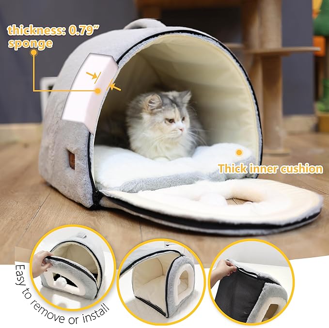 Cat Bed for Indoor Cats，Foldable cat cave，Anti-Slip & Water-Resistant Bottom，cat Houses for Indoor Cats or Small Dogs, Kitten Tent, Rabbit Bed，Large cat beds & Furniture