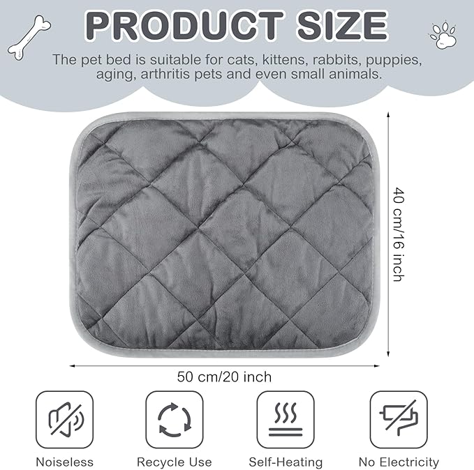 8 Pack Self Heating Cat Mat Self Warming Cat Bed 20"x16" Extra Warm Thermal Pet Bed Mat Reflects Body Heat Washable Dog Crate Pad for Indoor Outdoor Pets(Gray)