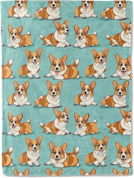 Corgi Blanket Plush Flannel Throw Blanket - Ultra Soft & Warm, Comfy & Lightweight - Perfect for Couch, Travel, Bedroom, Bed, Living Room - Cozy, Fuzzy Gift 50in×60in