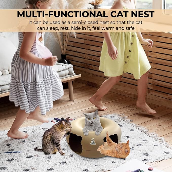 Peekaboo Cat Tunnel Bed - Large, Scratch-Resistant Donut Cave for Indoor Cats Up to 30-45 lbs, Detachable & Washable Design, Perfect Cozy Play & Rest Spot for Multiple Cats and Small Dogs