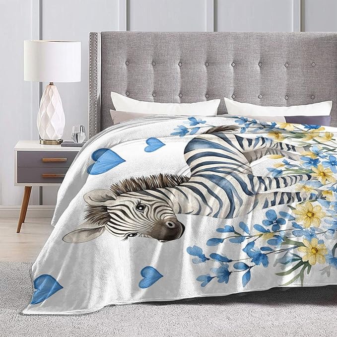 Soft Cozy Zebra Plush Throw Blanket, Super Warm Grassland Animals Fleece Fuzzy Bedding Decor, Zebra Gifts for Kids Girls Boys Women, 60"X80"