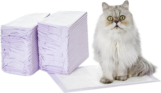 Amazon Basics Cat Pad Refills for Litter Box, Lemon Scent - Pack of 60, White/Purple