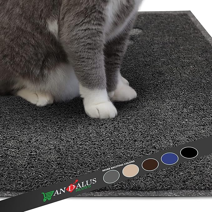 Andalus Large Cat Litter Mat, Pack of 2 - Waterproof, Non-Slip & Easy to Clean Cat Litter Box Mat for Extra Efficient Pet Litter-Trapping, Grey (30” X 18”)