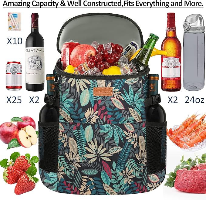 Camping Cooler Backpack 30 Cans, Soft Backpack Coolers Insulated Leak Proof Travel Cooler Bag Waterproof Lunch Picnic Beach Work Trip Thermal Bag Drink Beverage Beer Bag Cooler