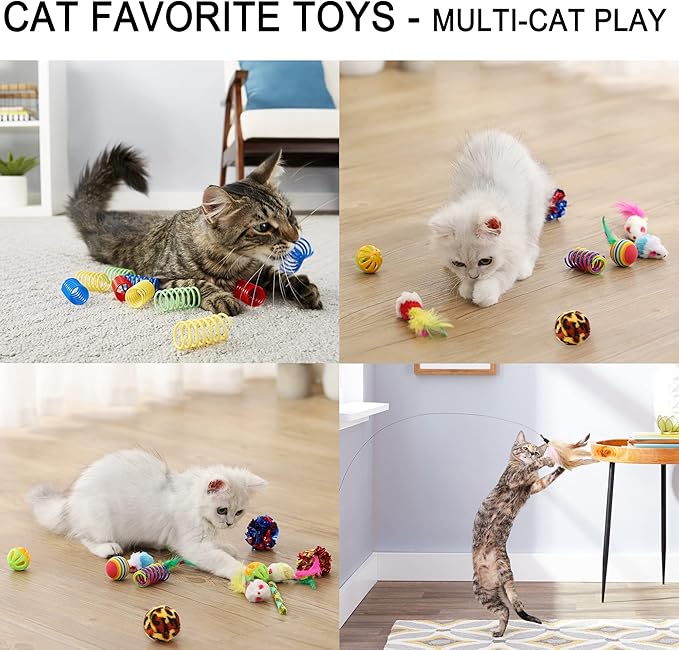 Suhaco 26 Pack Cat Toys Interactive for Indoor Cats Kitten Toy Fun Roller 4 Level Cat Teaser Ball Toys with 4 Colorful Balls Cat Feather Wand Kitty Toy Set for Boredom (Green)