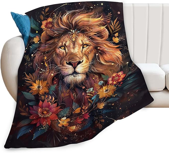 Lion Throw Blanket Lion Gifts for Kids Adults Women Men Soft Cozy Warm Plush Fluffy Fuzzy Fleece Blanket Decor 40''X50''