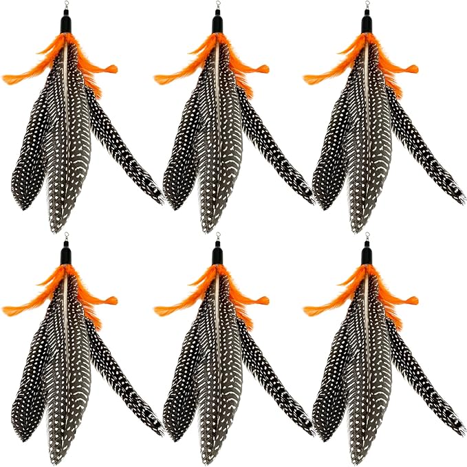 Cat Feather Toys Refills Cat Wand Replacement Feathers, 6 PCS Natural Da Bird Feather Refills, Cat Toy Wand Feathers for Indoor Cats
