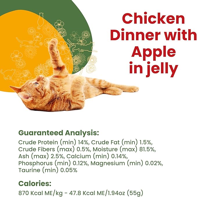 Almo Nature HQS La Cucina Wet Cat Food Pouch Chicken Dinner with Apple in jelly 1.94 oz (Pack of 12)