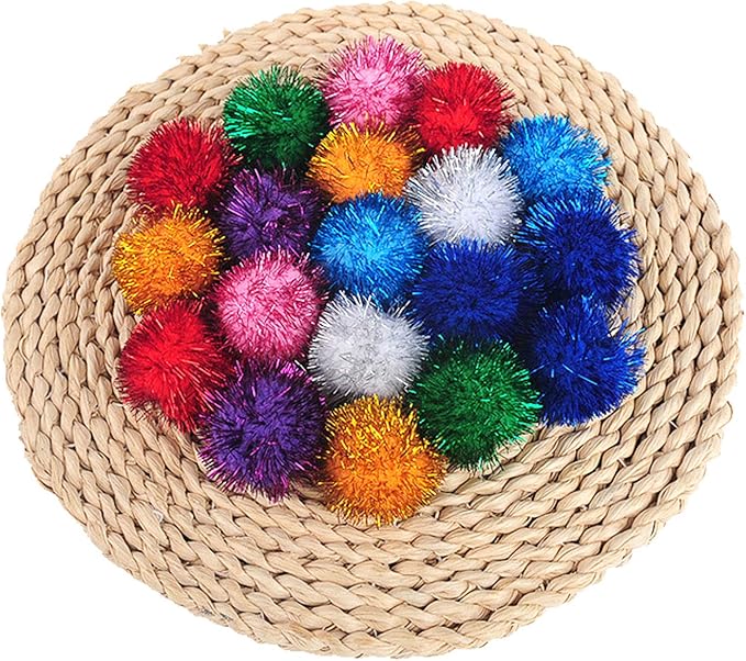 20 Pack 2 Inches Cat Sparkle Balls for Cats Large Size, Glitter Pom Poms Fuzzy Cat Balls Tinsel Balls for Cats Kitten Indoor Assorted Color Random