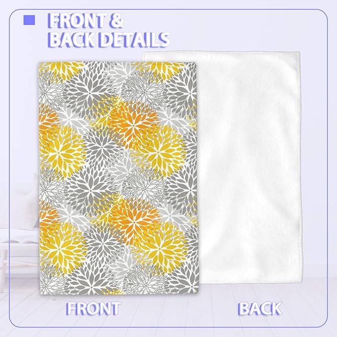 Orange and Grey Flowers Bath Hand Towels for Bathroom Decorative,Dehlia Flowers Soft Absorbent Hand Towels for Kitchen Home Gym Beach 16"x24"