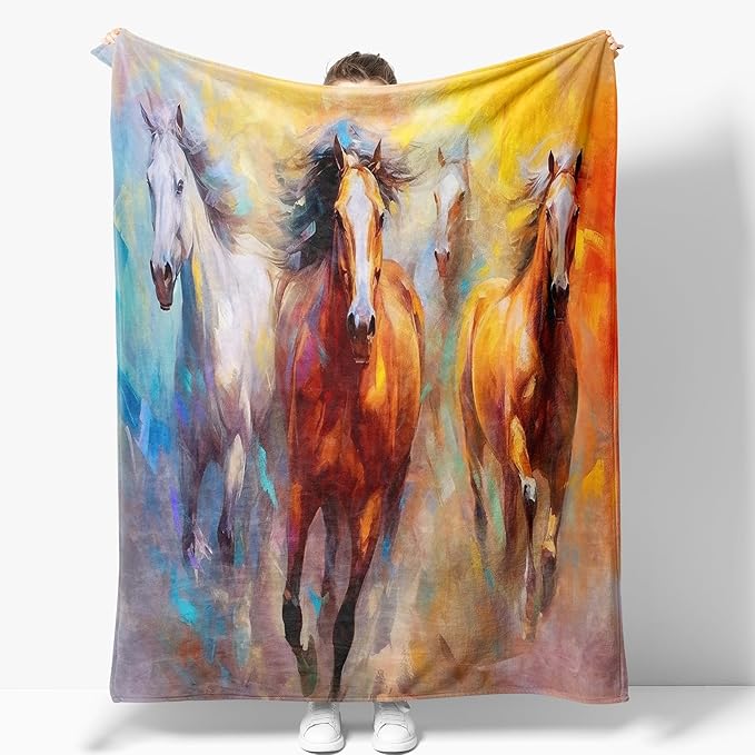 Horse Blanket Gifts for Girls Women Mom Kids Adults Teen Birthday Christmas Valentine Present Colorful Horse Animal Theme Decor Home Bedroom Living Room Sofa Couch Soft Cozy Plush Fleece Throw 60"x50"