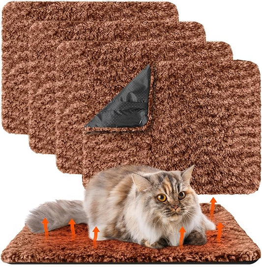 4 Pack Self Warming Cat Pads Self Heating Cat Mat Thermal Pads for Small Dogs Washable Pet Kennel Pad Crate Bed Mat with Removable Covers for Indoor Outdoor Pet(Brown,16 x 20 Inch)