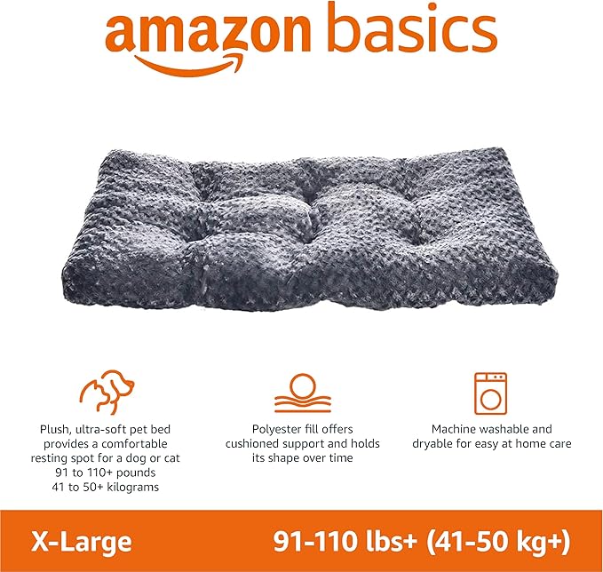 Amazon Basics Cat and Dog Bed and Crate Pad, Machine Washable, Indoor, 46 x 29 x 4 inches, Gray