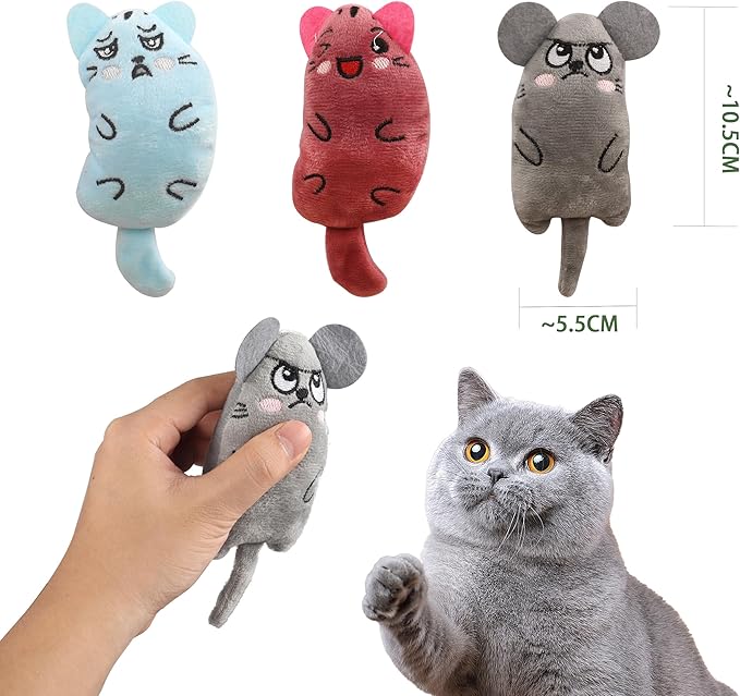 YAODHAOD Cat Catnip Toy, 3 Pcs Catnip Tooth Cleaning Toy, Interactive Cat Kicker Toy for Indoor Cats, Crinkle Sound Catnip Catnip Filled Toys (Cartoon Mice Cat Toy)