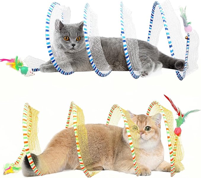 2 Packs Folded Cat Tunnel, Cat Toys Tunnels for Indoor Cats, Large Cat Tunnel Bed for Kittens, Cat Donut Tunnel, Interactive Cat Toys for Outdoor Activity, Decompression Interactive Cat Spring Toys