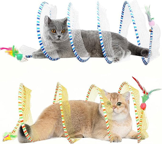2 Packs Folded Cat Tunnel, Cat Toys Tunnels for Indoor Cats, Large Cat Tunnel Bed for Kittens, Cat Donut Tunnel, Interactive Cat Toys for Outdoor Activity, Decompression Interactive Cat Spring Toys