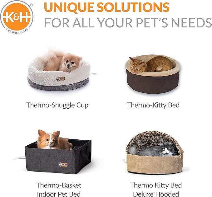 K&H Pet Products Thermo-Pet Cave Heated Cat Bed - Gray/Geo Flower 17 X 15 X 13 Inches