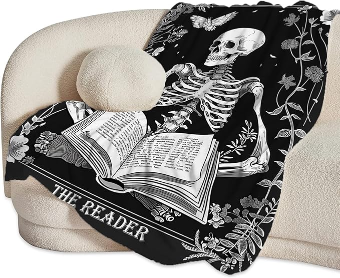 Reading Throw Blanket Ultra Soft Cozy Funny Skeleton Read Book Blanket Fleece Fuzzy Plush Skull Reading Lovers Reader Librarian Decor Gifts for Women Girls Adults Couch Sofa 60"x50"