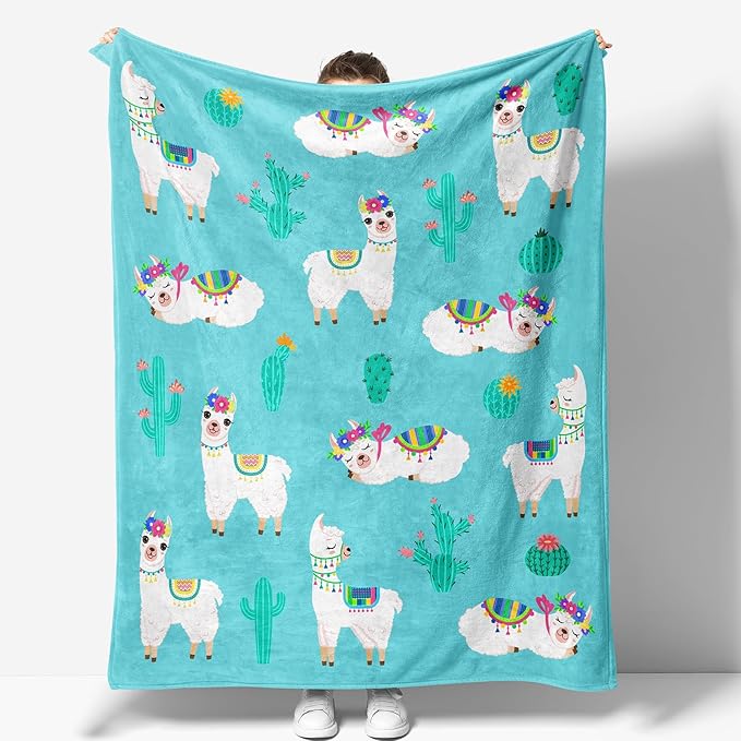 Alpaca Cactus Blanket Gifts for Women Girls Mom Birthday Christmas Valentine Present Llama Cacti Decor Home Bedroom Living Room Couch Bed Sofa Soft Cozy Lightweight Kid Adult Teen Fleece Throw 60"x50"