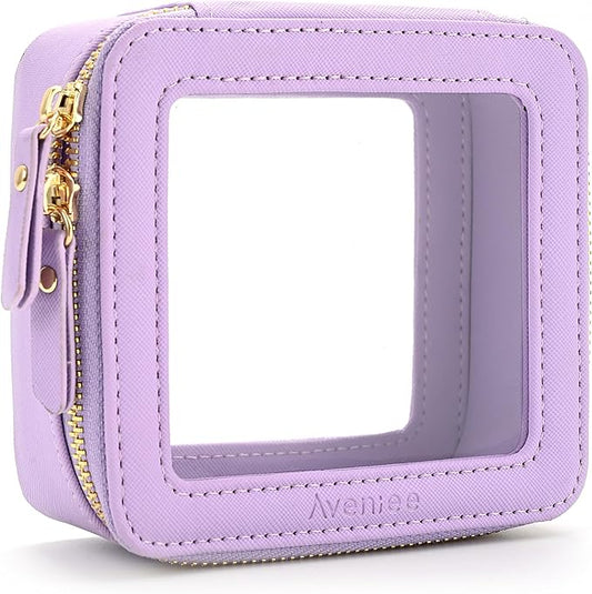 Aveniee Mini Clear Makeup Bag, Small Cosmetic Bags Travel Toiletry Bag, TSA Approved Clear Makeup Case Pouch with Zipper, Car Organizer Essentials for Women Men(Lilac)