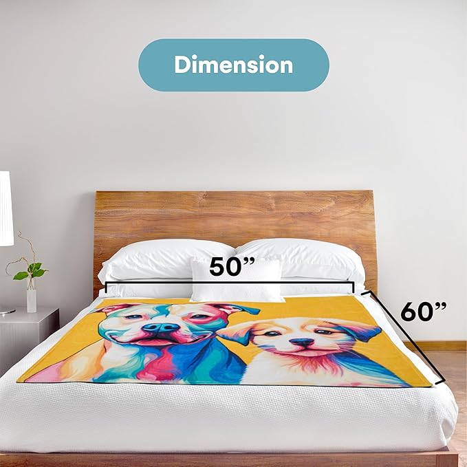 Dawhud Direct Pitbull Puppy Fleece Blanket - Soft Plush, Cozy Throw for Kids and Adults, Colorful Dog Blanket with Pitbull Puppy Print, Ideal for Beds, Couches, and Travel - 60 x 50 Inches, Yellow