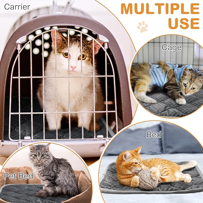 4 Pack Self Warming Cat Bed 16 x 20 Inch Self Heating Cat Mat Warm Thermal Pet Pad Washable Dog Crate Pad Reflects Body Heat Dog Cat Bed Mat Blanket Non Slip Bottom for Outdoor and Indoor Pets