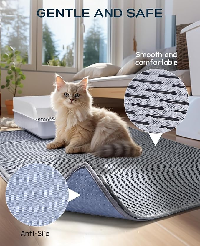 BurgeonNest 45"x 32" Cat Litter Mat, Washable Extra Large XL Kitty Litter Trapping Mat, Smooth and Comfortable Material